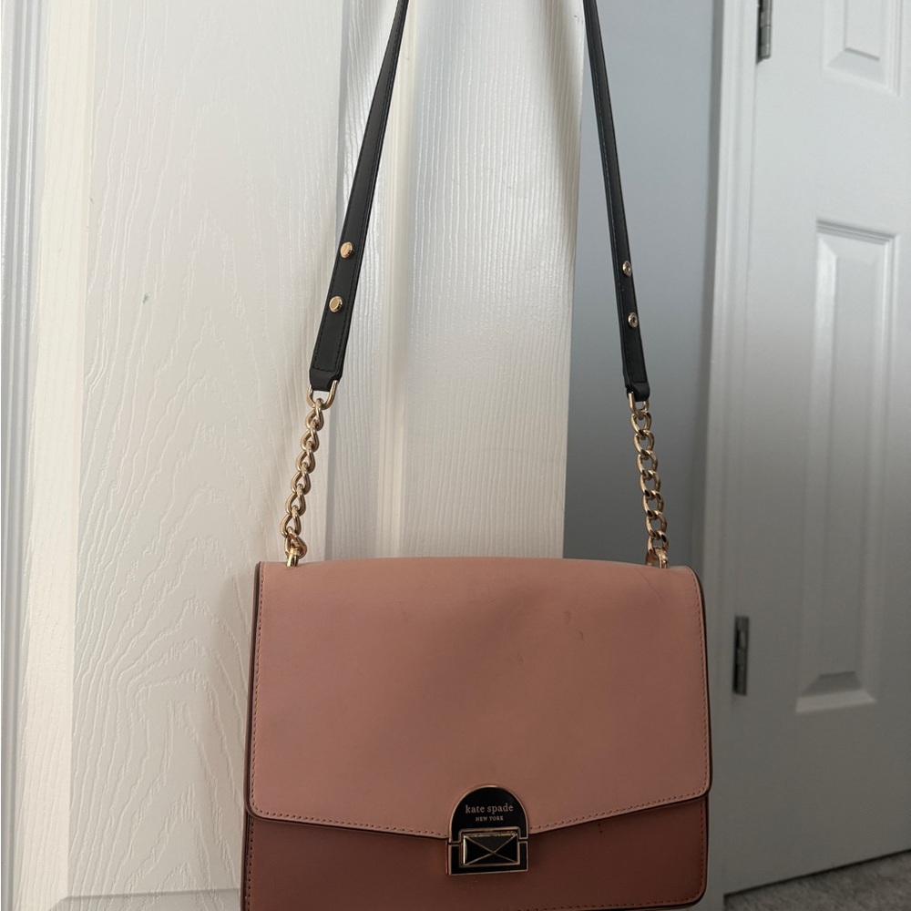 Kate Spade Neve Pink and Tan Crossbody Bag with Gold Hardware